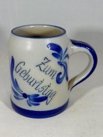 (Bild für) 0,5 Liter Bierkrug Salzglasur grau blau Zum Geburtstag