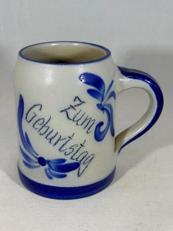 0,5 Liter Bierkrug Salzglasur grau blau Zum Geburtstag