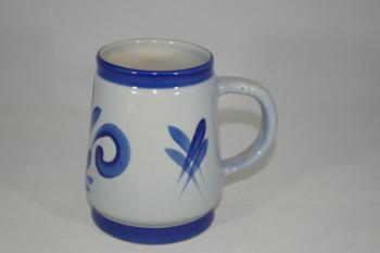 0,5 Liter Bierkrug Steinzeug grau blau
